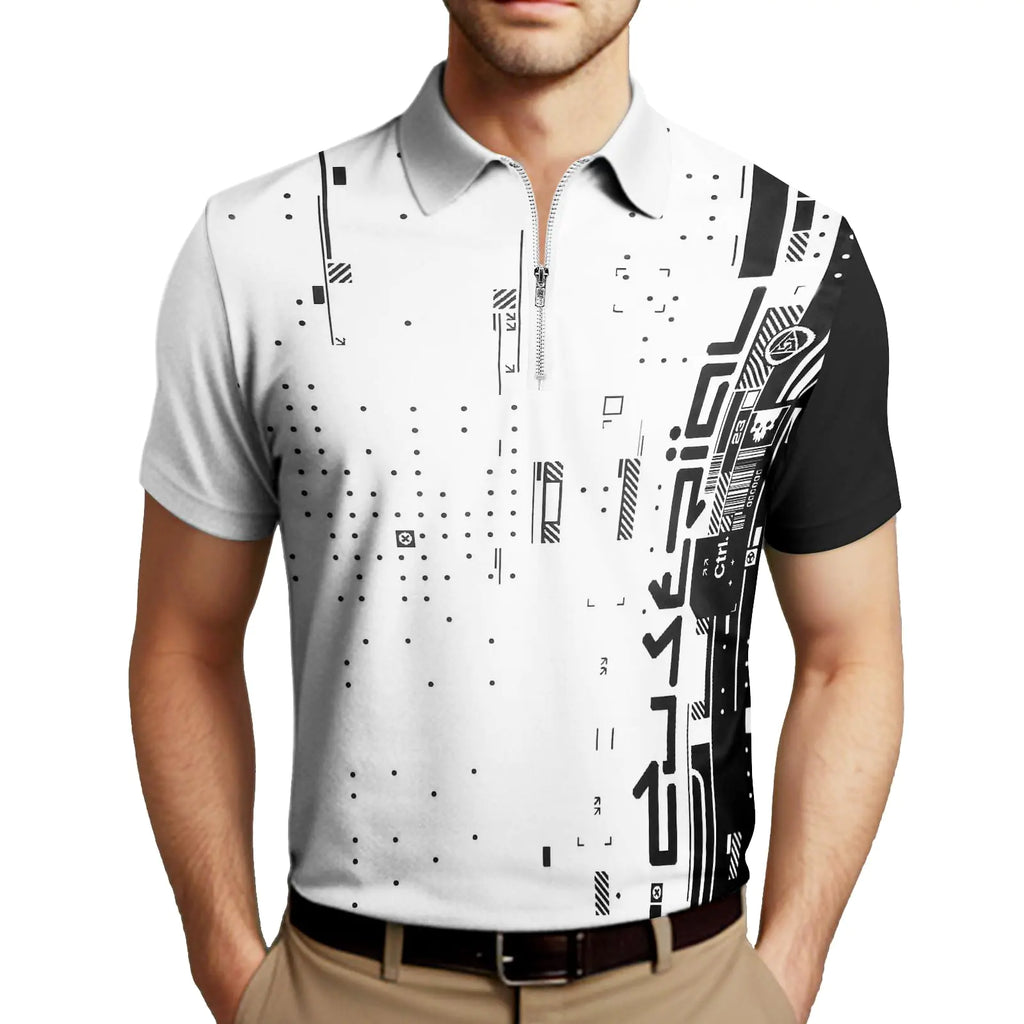 DCDany Polo Shirts for Men Golf Casual Shirts Zipper Collar Polo Shirts Short Sleeve Slim Fit Sport Shirts Crystal White