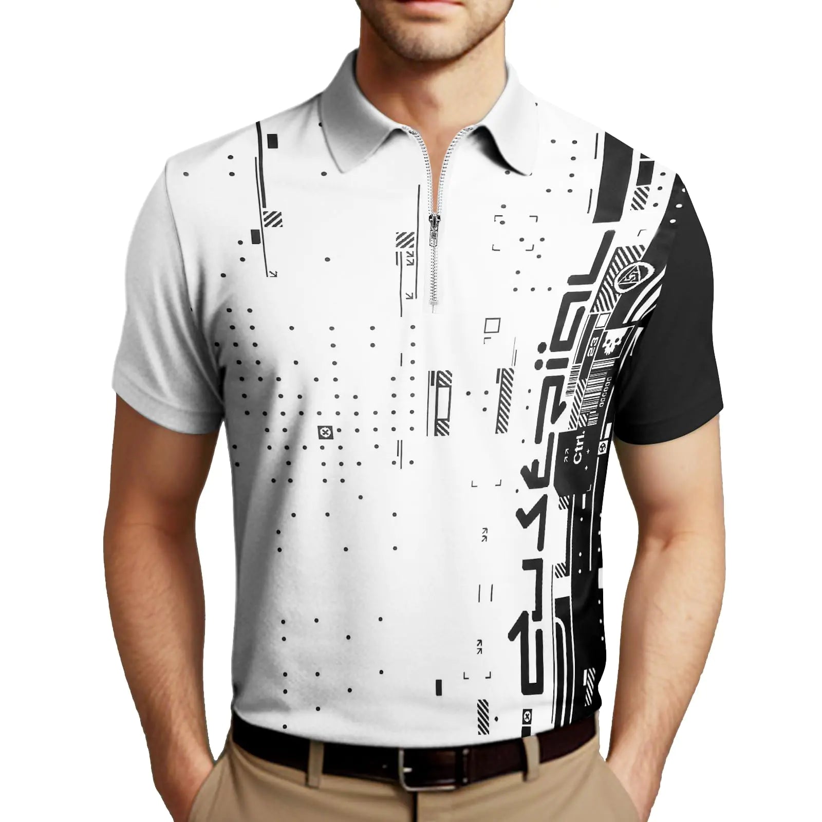 DCDany Polo Shirts for Men Golf Casual Shirts Zipper Collar Polo Shirts Short Sleeve Slim Fit Sport Shirts Crystal White