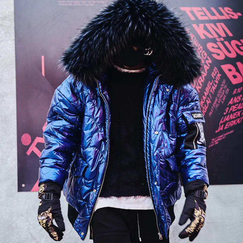 Hooded Cotton Jacket with Fur Collar for Trendy Style