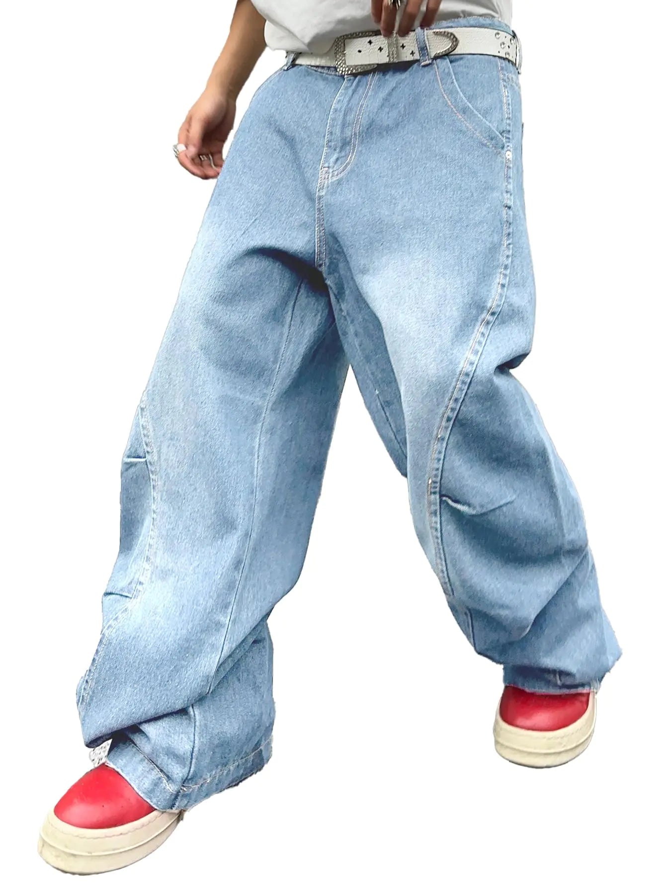 DFGIGT Mens Irregular Sutures Y2k Hip Hop Baggy Jeans Wide Leg Denim Pants Casual Loose Fit Trousers Streetwear 2000s Extreme Motion Relaxed Fit Sport Skater SkateboardA12 Light BlueXX-Large - THE OUTLET
