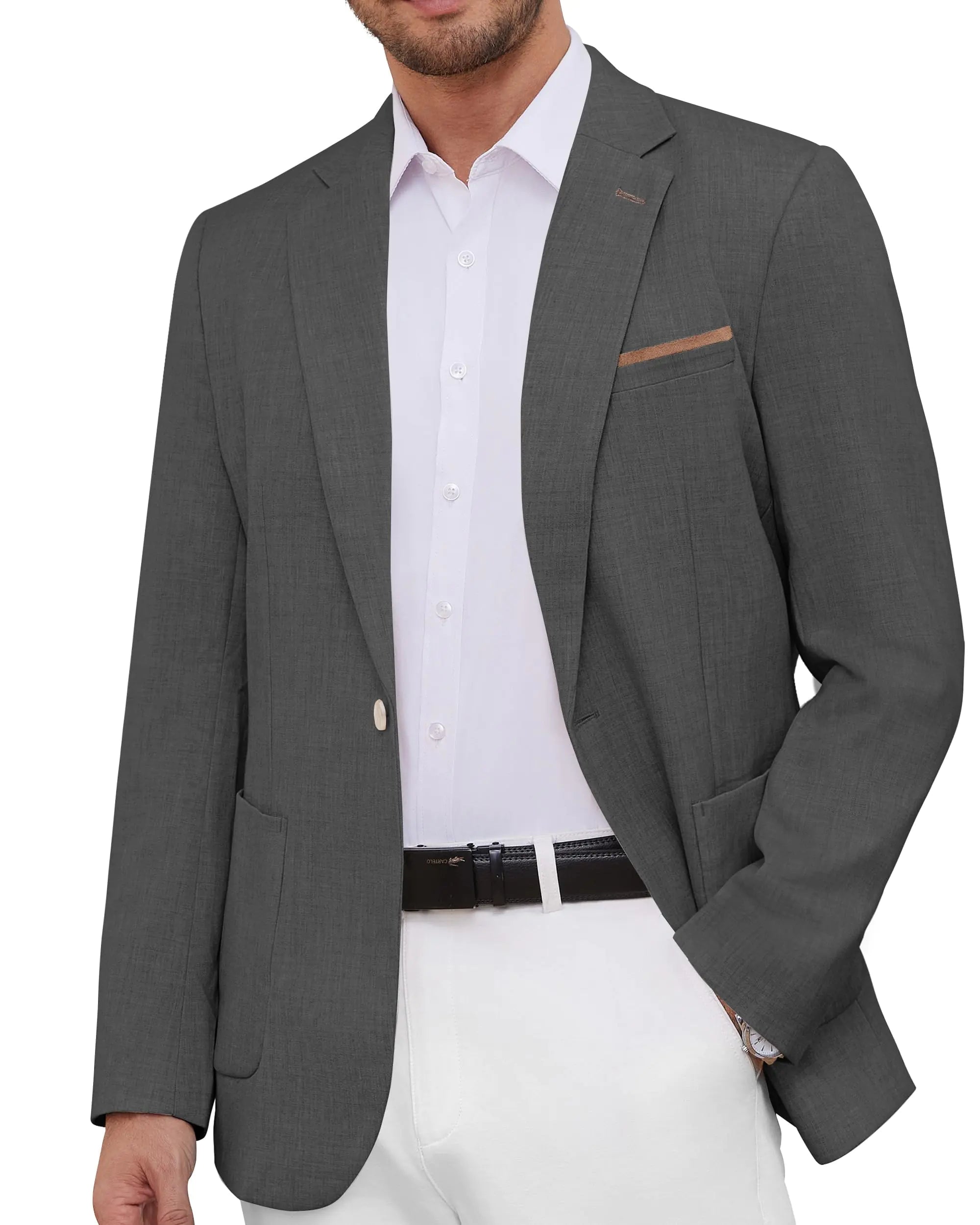 WULFUL Mens Casual Sport Coat Blazer Lightweight One Button Suit Jackets - THE OUTLET