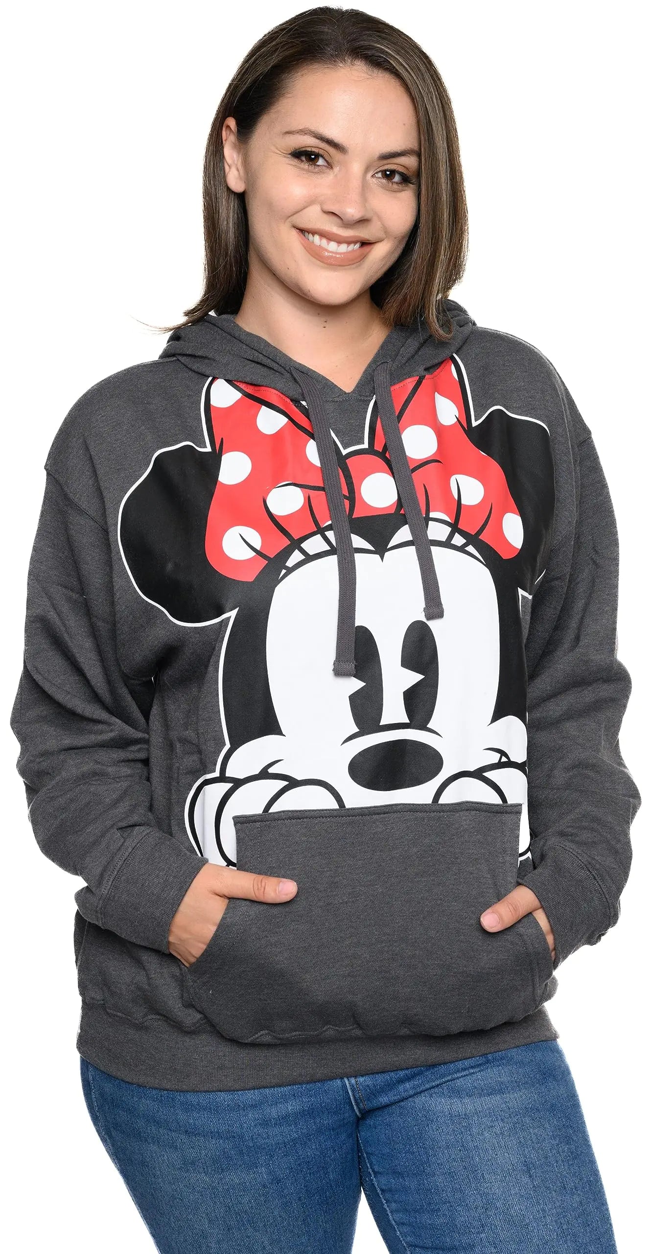 Disney Womens Hoodie Minnie Mouse Peeking Pullover (Charcoal Medium) - THE OUTLET