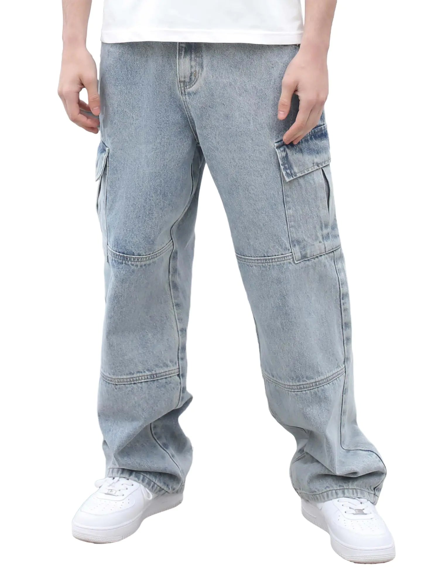LOGEQI Mens Baggy Hip Hop Jeans Wide Leg Streetwear Jeans for Men Loose Fit Cargo Denim Pants Y2k - THE OUTLET