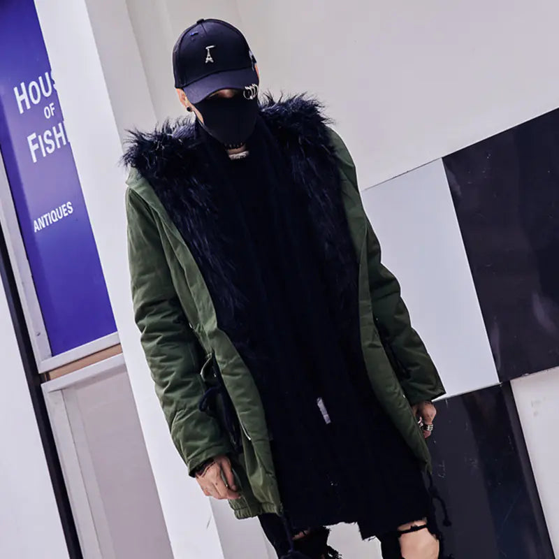 Hooded Cotton Jacket with Fur Collar for Trendy Style