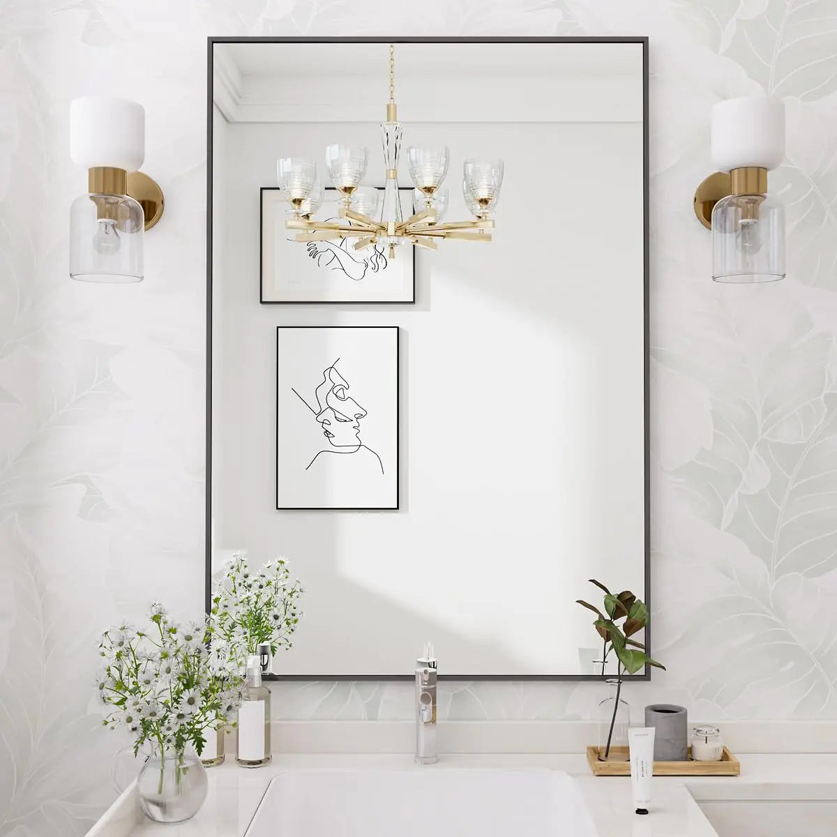 Koonmi Black Mirrors for Wall 26x38 Inch Bathroom Mirror Rectangular Wall Mirror for Living Room Bedroom Bathroom Hangs Horizontally or Vertically