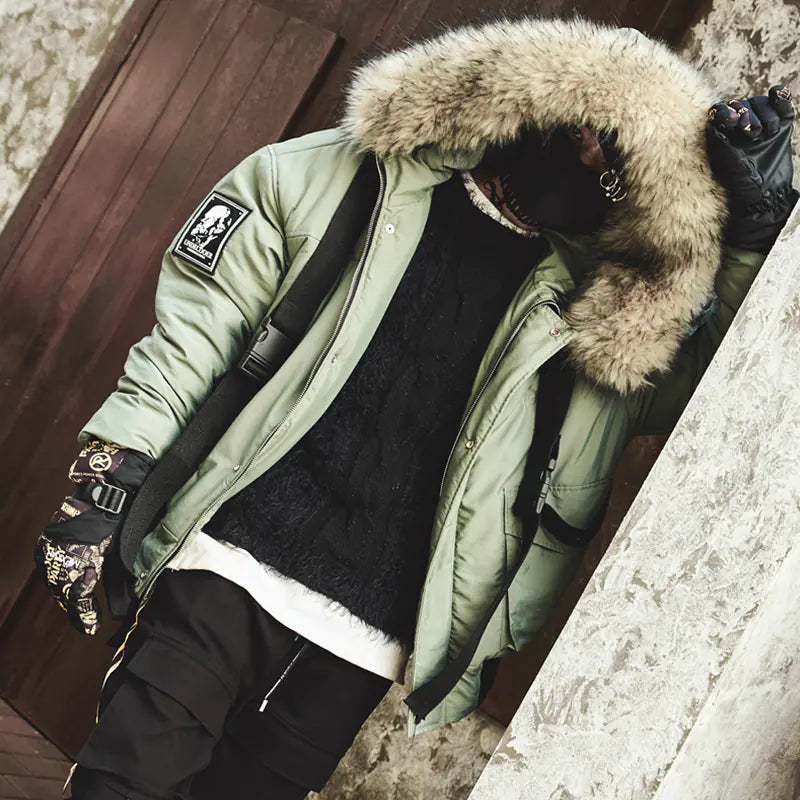 Hooded Cotton Jacket with Fur Collar for Trendy Style